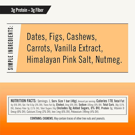 Thunderbird Bars Energy Snack, Gluten-Free with Protein, Healthy Real Food, Vegan Paleo Non-GMO, No Added Sugar, Cashew Fig Carrot Flavor (12 Count, 1.7 oz. Bars)