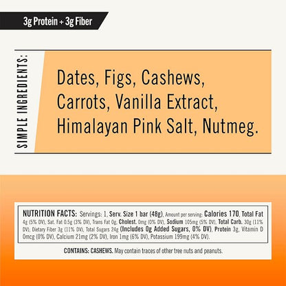 Thunderbird Bars Energy Snack, Gluten-Free with Protein, Healthy Real Food, Vegan Paleo Non-GMO, No Added Sugar, Cashew Fig Carrot Flavor (6 Count, 1.7 oz. Bars)