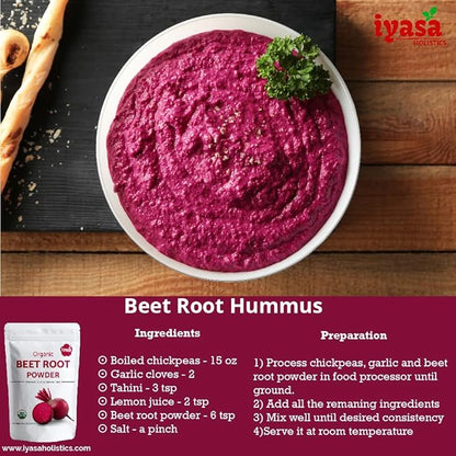 Iyasa Organic Beet Root Powder, Plant Based, Vegan, Gluten-Free, Beetroot Superfood, Nitric Oxide Boost, Pre Post Workout Supplement, Baking and Cooking 1 lb 16 oz 453 gm