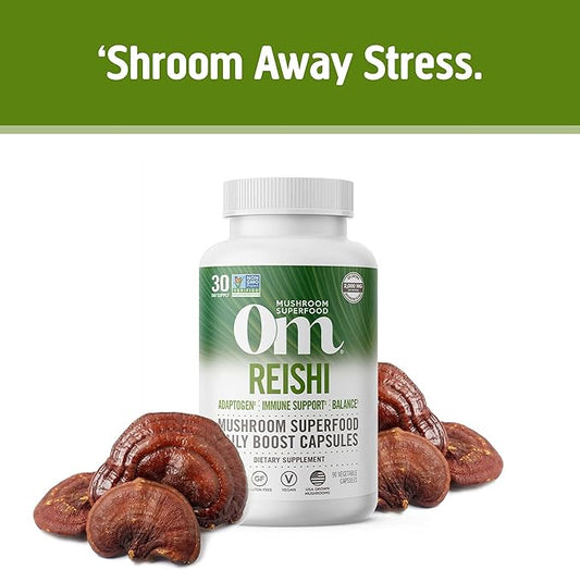 OM Mushroom Superfood Reishi Mushroom Capsules Supplement, Promotes Stress & Immune Support, 90 Count, 30 Days Supply