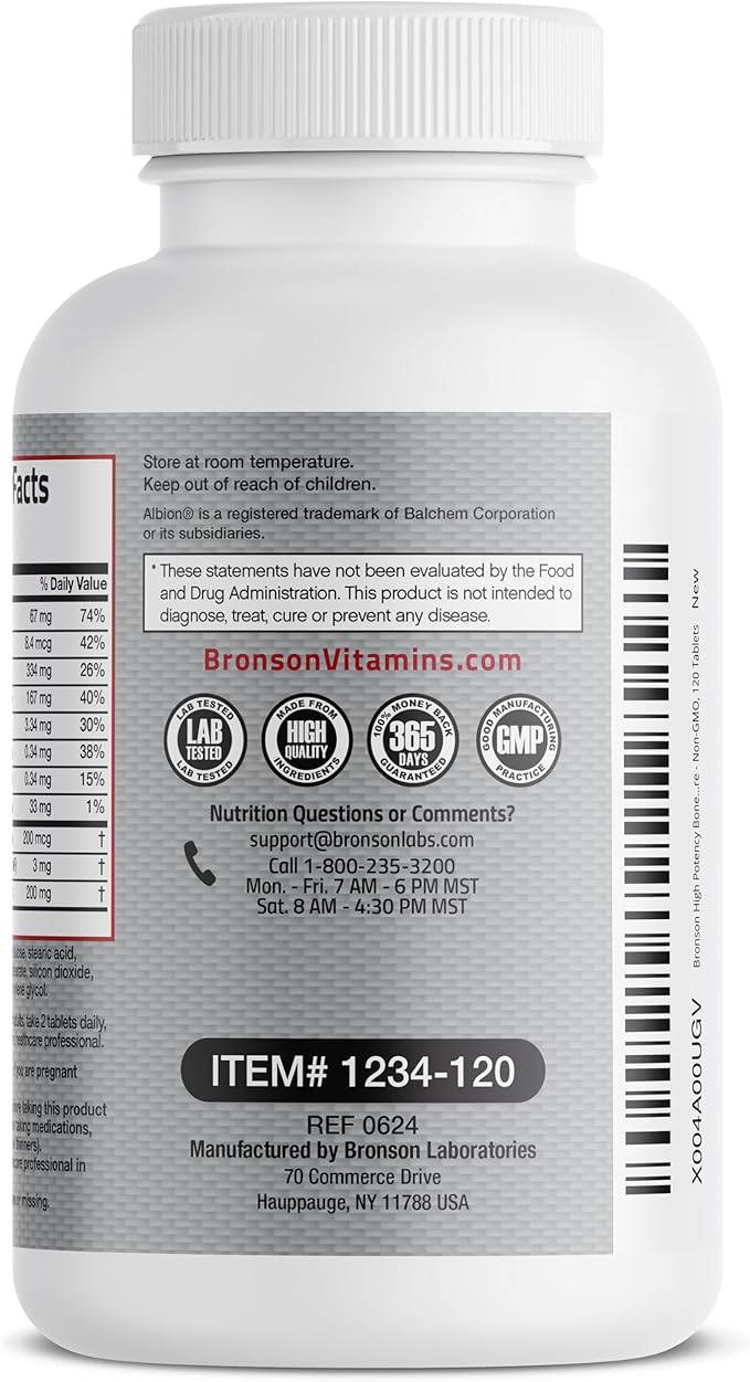 Bronson Bone Health & Strength Complex* 200 MCG K2 as MK7, Plus D3, and 120 Tablets