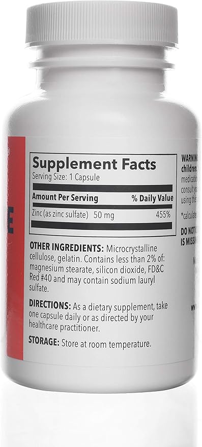 Zinc Sulfate 220 mg 100 Count Capsules | Dietary Supplement