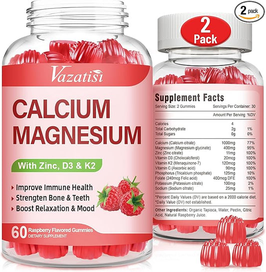 Calcium Magnesium Zinc Gummies with Vitamin D3 & K2, High 120 Gummies…