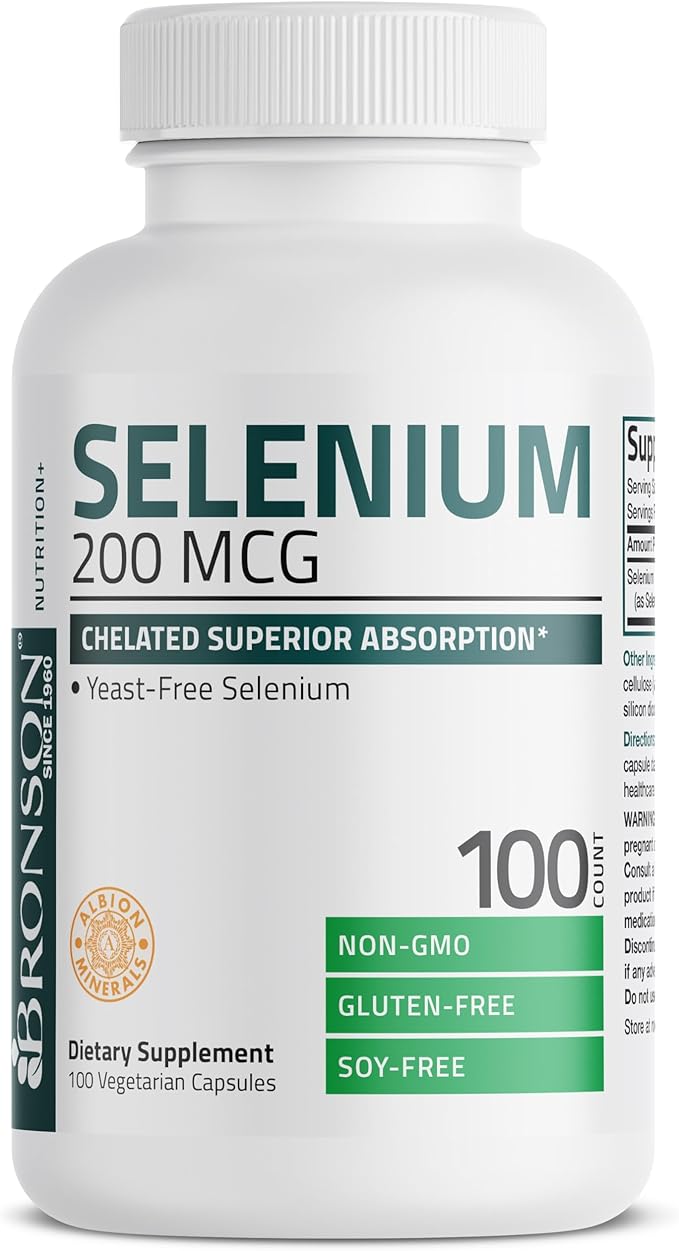 Bronson Selenium 200 mcg – Yeast Free Chelated Amino Acid Complex - Essential Trace Mineral with Superior Absorption, 100 Vegetarian Capsules