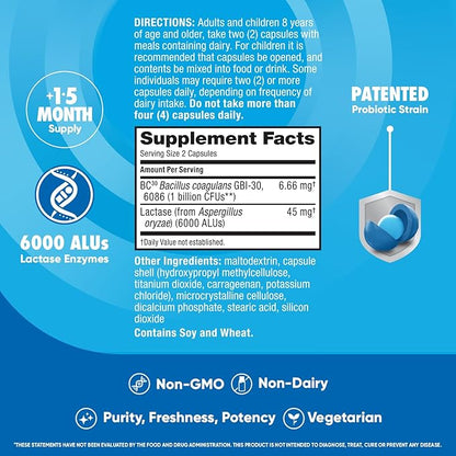 Digestive Advantage Lactose Defense with Lactase Enzymes & Probiotics for Digestive Health, Support for Breaking Down Lactose, Minor Abdominal Discomfort & Gut Health, 96ct Capsules (Pack of 3)