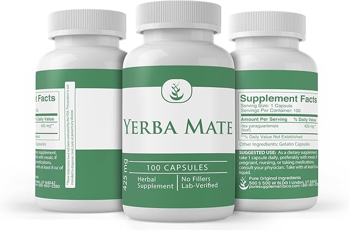 PURE ORIGINAL INGREDIENTS Yerba Mate, No (100 Capsules)