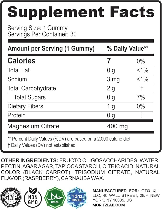 DR. MORITZ Magnesium Gummies Sugar-Free - Calm Magnesium Gummies Supplement for Children, Sugar-Free Magnesium Calm Chews for Kids & Adults (30 Count)
