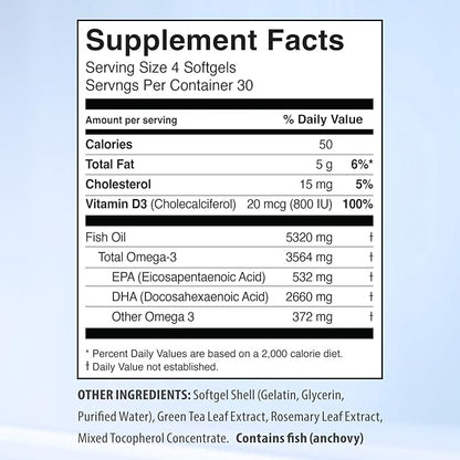 5X Ultimate Strength High DHA Omega-3 3560mg Omega 3 Fish 120 Softgel