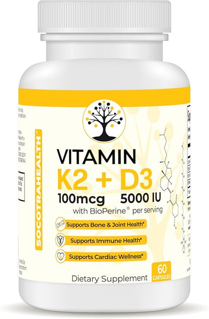 Vitamin D3 K2 Supplement 5000 IU D3 and 100 mcg K2 (MK7) (MK7) for 60 Vegan