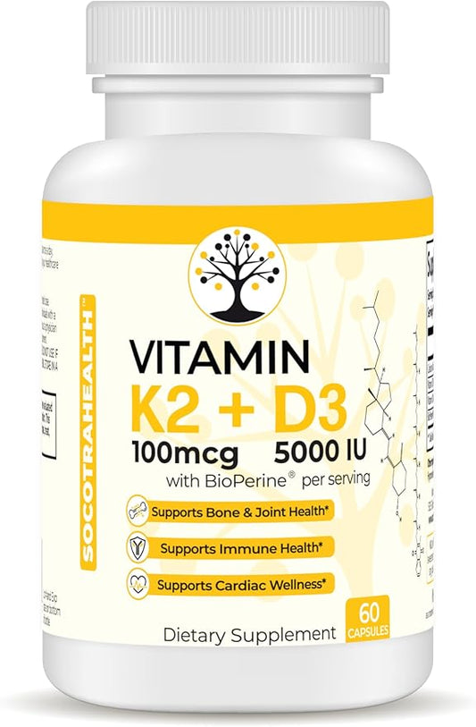 Vitamin D3 K2 Supplement 5000 IU D3 and 100 mcg K2 (MK7) (MK7) for 60 Vegan