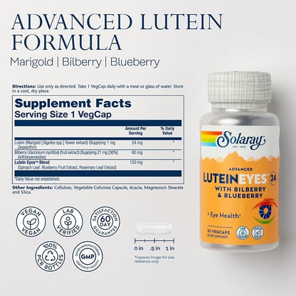 SOLARAY Advanced Lutein Eyes 24mg 30 Servings, 30 VegCaps