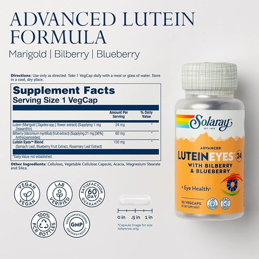 SOLARAY Advanced Lutein Eyes 24mg 30 Servings, 30 VegCaps