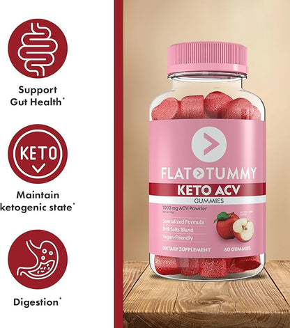 Flat Tummy Keto ACV Gummies, 60 Count – Specialized Formula, Post GLP-1 Keto Supplement, Vegan-Friendly, Non-GMO - Apple Cider Vinegar Gummies, BHB Salts, Beet and Pomegranate Superfood Powders