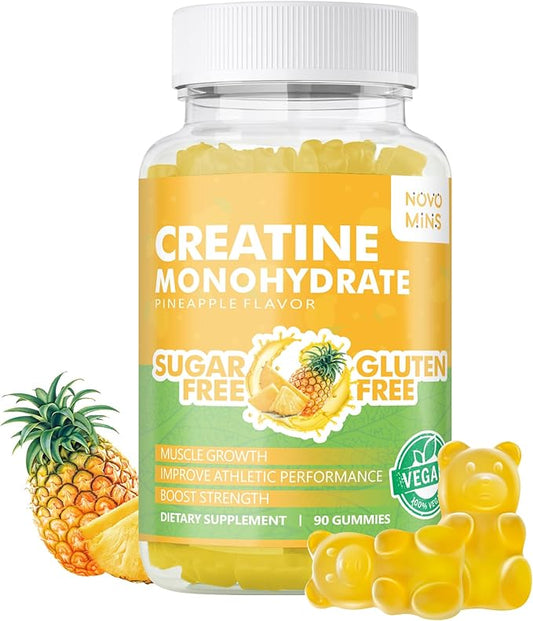Creatine Monohydrate Gummies 5000mg for Men & Women, Chewables Creatine Monohydrate for Muscle Strength, Muscle Builder, Energy Boost, Pre-Workout Supplement(90 Count)-Pineapple Flavor.