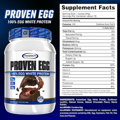 Gaspari Nutrition Proven Egg, 100% Egg 25g Protein, (1lb, Chocolate)