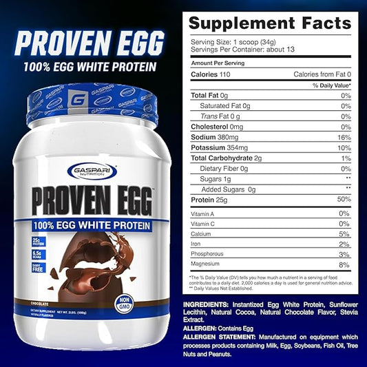 Gaspari Nutrition Proven Egg, 100% Egg 25g Protein, (1lb, Chocolate)