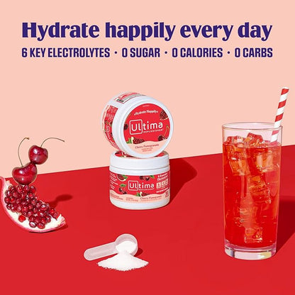 Ultima Replenisher Daily Electrolyte Powder Drink Mix – Cherry Pomegranate, 30 Servings – Hydration Powder with 6 Electrolytes and Trace Minerals – Keto Friendly, Vegan, Non-GMO and Sugar-Free