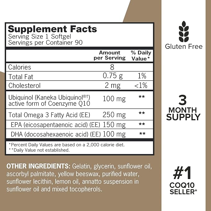 Qunol Plus Ubiquinol with Omega-3 Fish Oil CoQ10, 90 90 Count