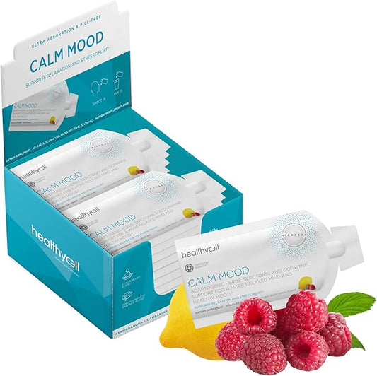 Healthycell Calm Mood - Ashwagandha Supplement for Stress Relief with L-theanine, Magnesium, GABA, Saffron - Cortisol Manager - Maximum Absorption Gel Vitamin for Mood & Relaxation, 30 Gel Packs