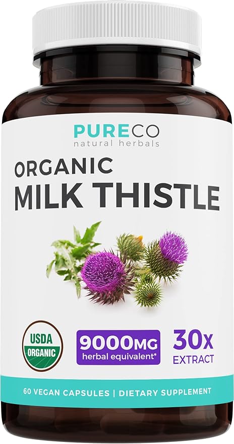 USDA Organic Milk Thistle Capsules 80% Silymarin 300mg of 30:1 Milk 9,000mg - 60 Day