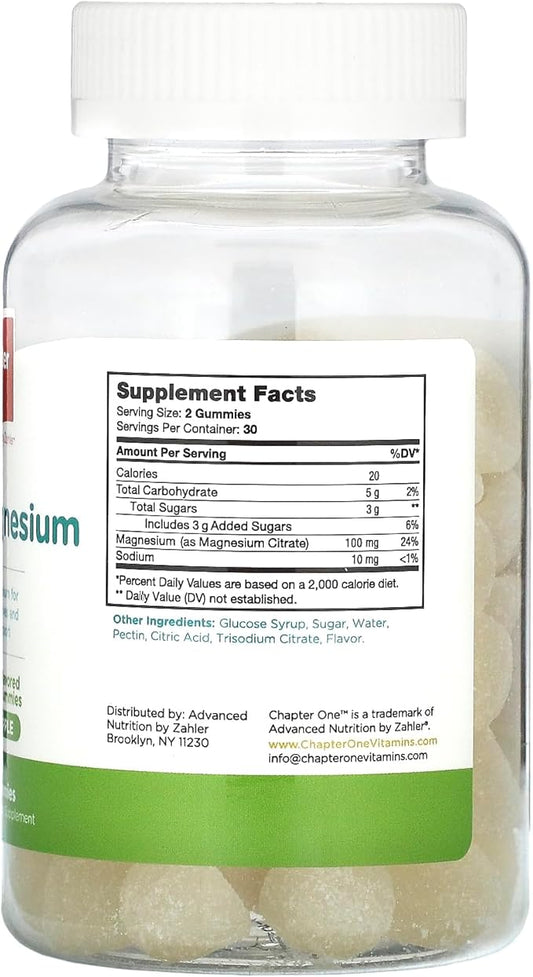 Chapter One Magnesium Gummies for Kids & Adults - Natural Calm Gummies - Calm Magnesium Citrate - Bone and Muscle Function Supplements for Kids & Adults - Mood Support, Kosher Apple Flavor (60)