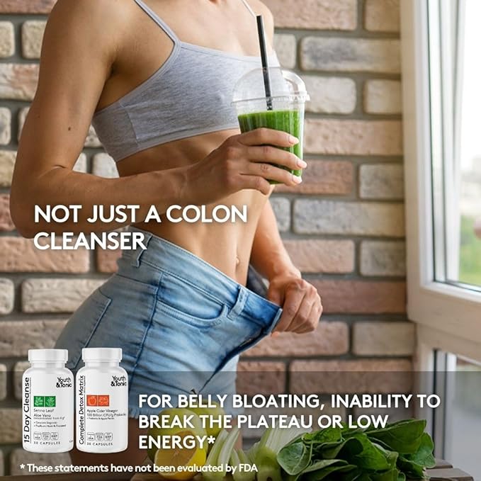 Detox Cleanse Kick Off Weight Management and Extra Colon Cleanser. 4pk for Water Loss, Bloating, Flat Stomach, Puffiness w Apple Cider Vinegar, Senna Leaf, Glucomannan, Chromium, Probiotic 120 Pills