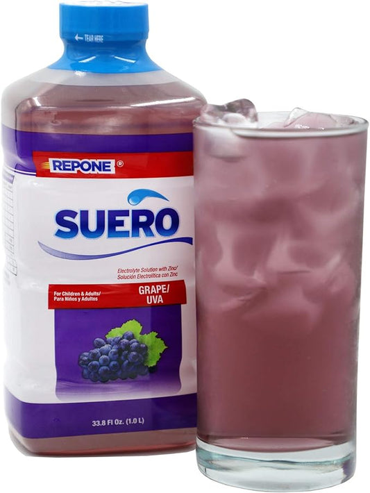SUERO Electrolyte Solution with Zinc, Rehydrates, Restores Minerals and Nutrients, Grape Flavor, 2-Pack of 33.8 Fl Oz 2 Bottles