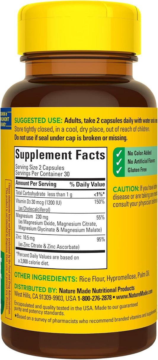 Nature Made Magnesium Complex with Vitamin D3 & 60 Capsules, 30 Day