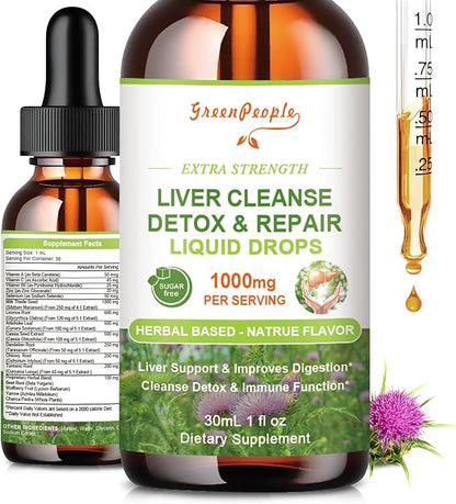 Liver Health Support Liquid-Liver Cleanse Detox 1000mg Milk 500mg Artichoke 17x Potent 1Fl Oz
