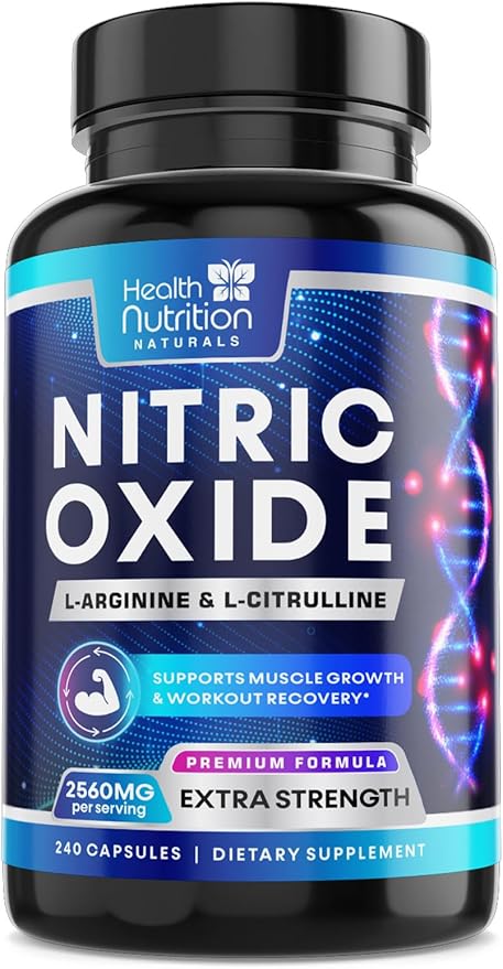 Extra Strength Nitric Oxide Supplement L Arginine 3X Strength - Citrulline Malate, AAKG, Beta Alanine - Premium Muscle Supporting Nitric Booster for Energy & Strength to Train Harder - 240 Capsules