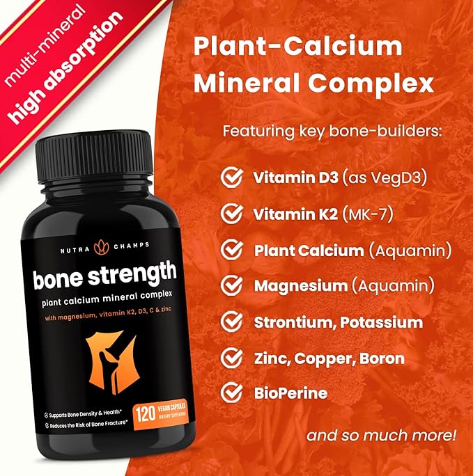Bone Strength Supplements 600mg | D3 2000 2000 IU, K2, Magnesium, 120 Vegan