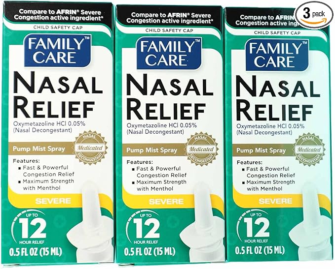 FamilyCare Nasal Relief Spray, Pump Mist, 12 Hours, 3 Pack