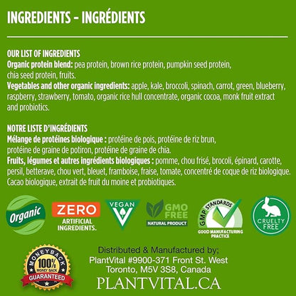 Plantvital Vegan Protein Powder Plant Based 24g/0g Sugar, 18 Superfoods, 48oz