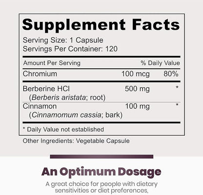 Simply Natures Pure Premium Berberine HCl 500mg - 120 Capsules - Cardiovascular Gastrointestinal Immune Support - Chromium Cinnamon