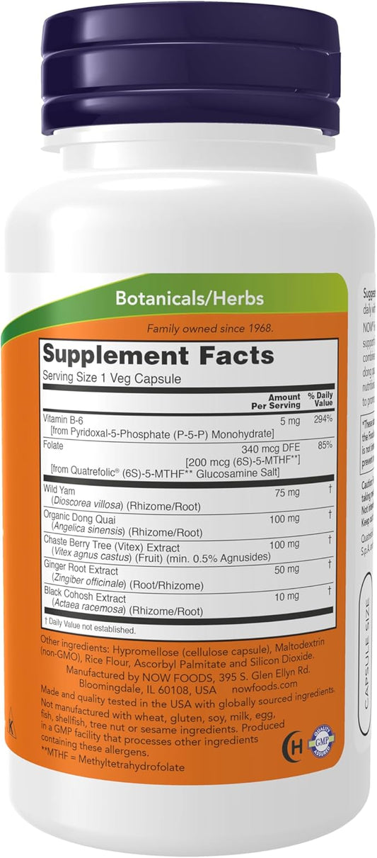NOW Foods Supplements, Female Balance™ with Wild Yam, Vitex, Dong Quai, GLA, Vitamin B-6 and Folate, 90 Capsules