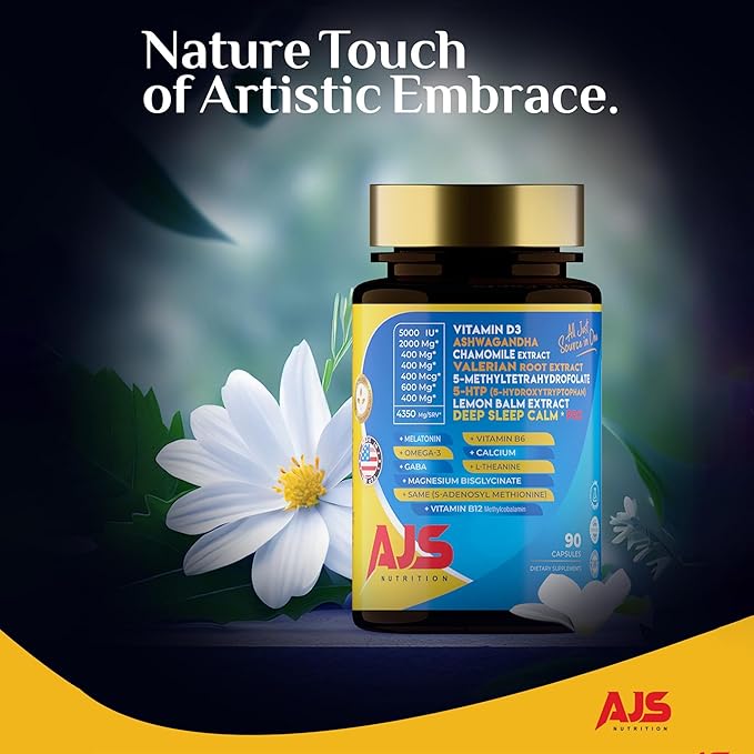 AJS Calm Mood Support B6 B12, B12, Magnesium,5-HTP, Magnesium,5-HTP, Ashwagandha, L-5-MTHF, Huperzine 90CT