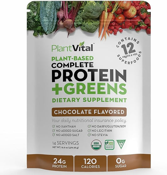 PlantVital Vegan Protein Powder Plant Based, 24g/0g sugar, 12 Superfoods, Keto-Friendly,16oz
