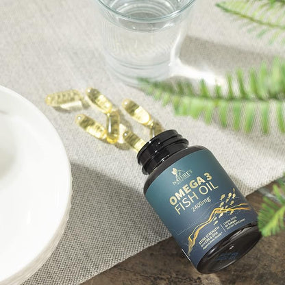 Triple Strength Omega 3 Fish Oil 2400 mg 1200 MG Omega-3 Supplement 60 Fish