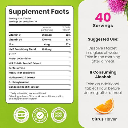 NoMoreDrinks Anti Alcohol Craving Supplement | Liver Detox & Combat Cravings | Energy Support Alcohol Replacement Drink | Organic Milk Thistle Supplement & Dandelion Root & 5HTP | (40) Energy Pills