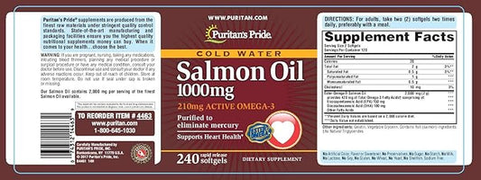 Puritan's Pride Omega-3 Salmon Oil(210 Mg Omega-3), 1.1000 1.1000 Mg, 240 Count