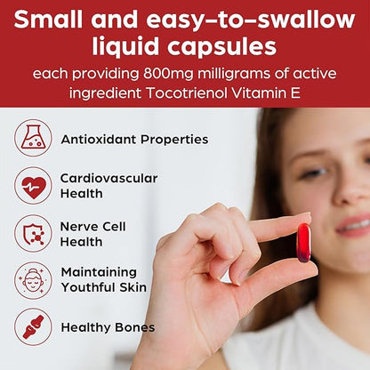 Tocotrienol Supplement Full Spectrum, Cutting-edge Fusion 800mg,Powerful Antioxidant,Cardiovascular,Highest -120 Liquid-Filled