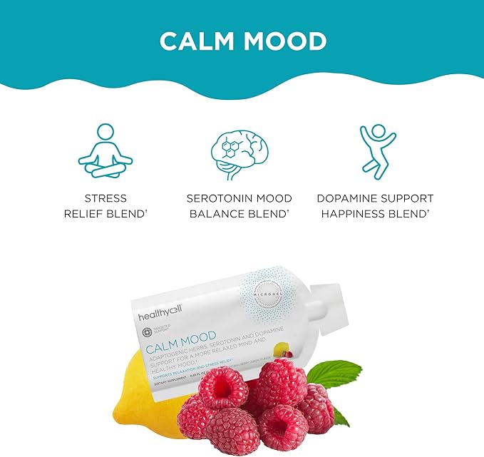 Healthycell Calm Mood - Ashwagandha Supplement for Stress Relief with L-theanine, Magnesium, GABA, Saffron - Cortisol Manager - Maximum Absorption Gel Vitamin for Mood & Relaxation, 30 Gel Packs