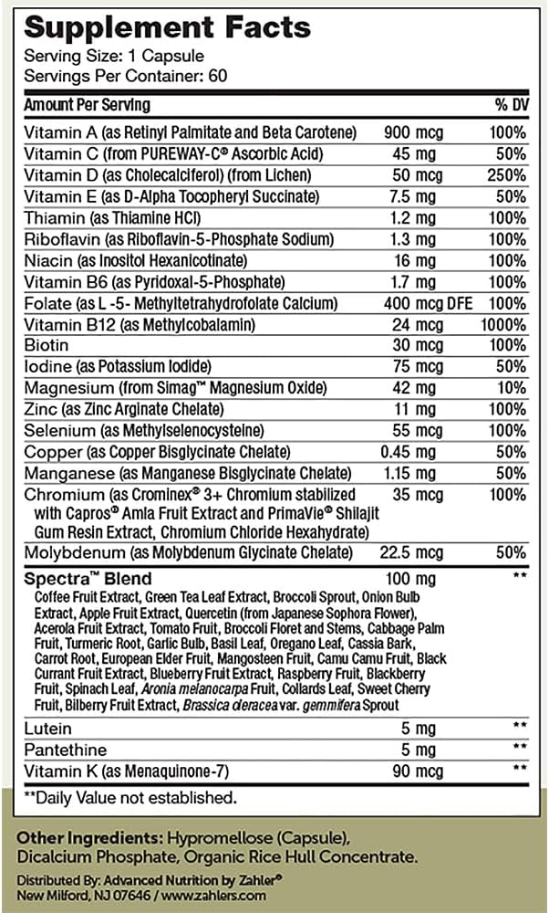 Zahler Multivitamin 50+, Iron-Free Formula + 60 Capsules.