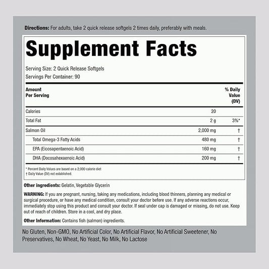 Piping Rock Salmon Oil Supplements 1000mg | 180 Softgels