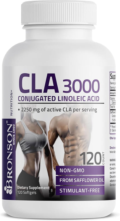 Bronson CLA 3000 Extra High Potency Supports Healthy Weight Management Lean Muscle Mass Non-Stimulating Conjugated Linoleic Acid 120 Softgels