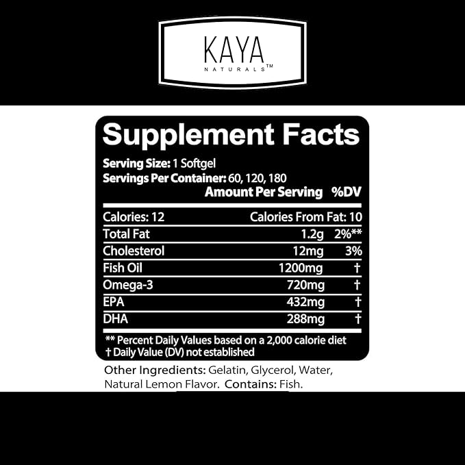 Kaya Naturals Omega 3 Supplement 3 Fish 100% Pure 3 Vitamins 60 Count