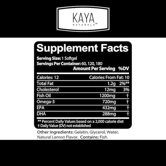 Kaya Naturals Omega 3 Supplement 3 Fish 100% Pure 3 Vitamins 60 Count