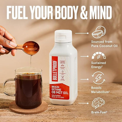 Bulletproof Brain Octane C8 MCT Oil, 16 Ounces (Pack of 3), Keto Supplements for Sustained Energy and Craving Support