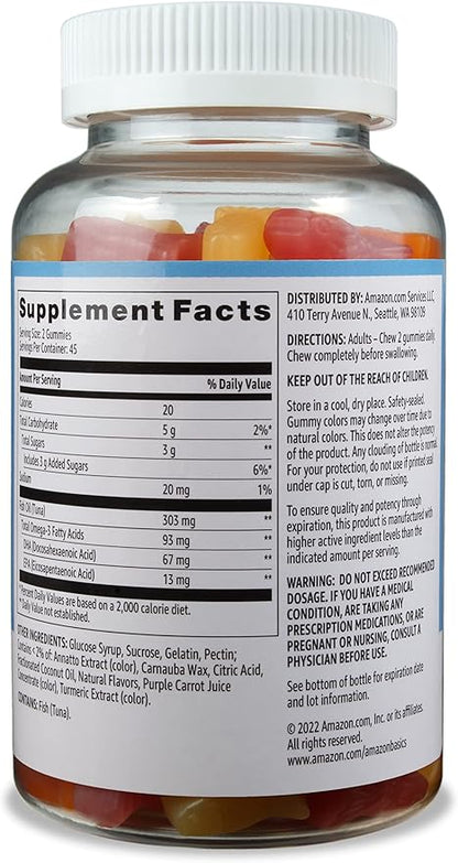 Amazon Basics Fish Oil 303 mg, 90 Gummies (2 per Omega-3 fatty
