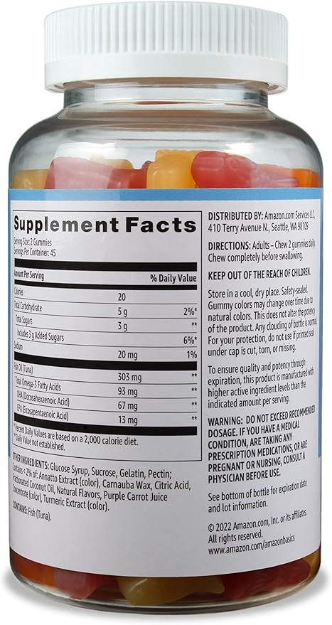 Amazon Basics Fish Oil 303 mg, 90 Gummies (2 per Omega-3 fatty